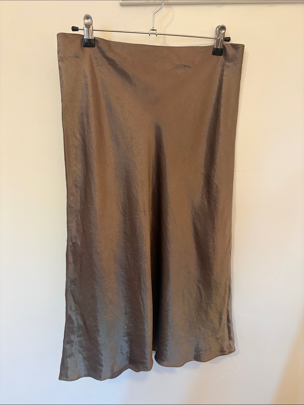 Vince Satin Midi Skirt in Taupe Brown